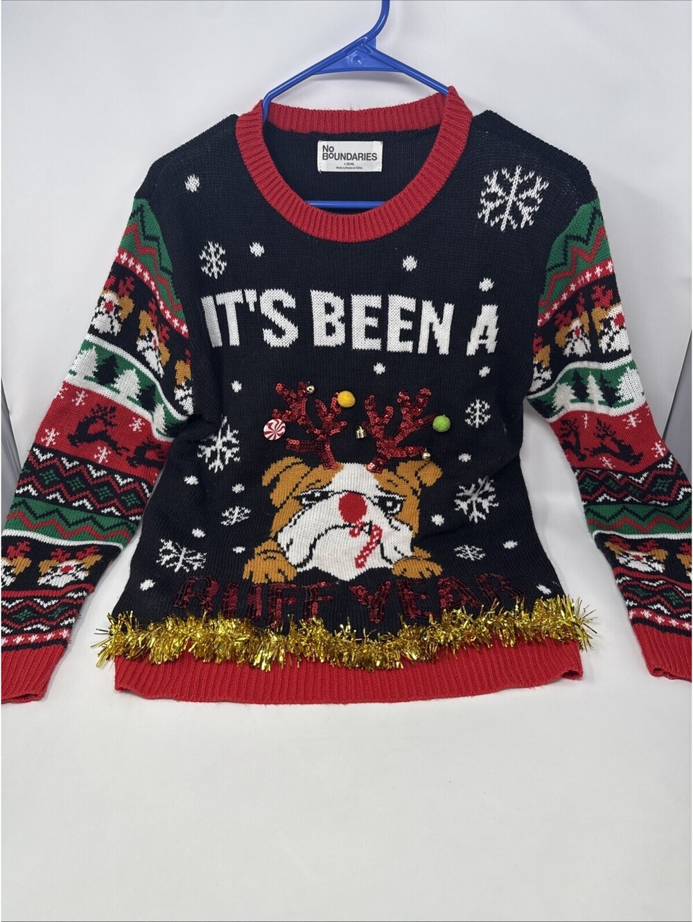 Womens It's Been A Ruff Year Bulldog Ugly Christmas Sweater L (12-14)